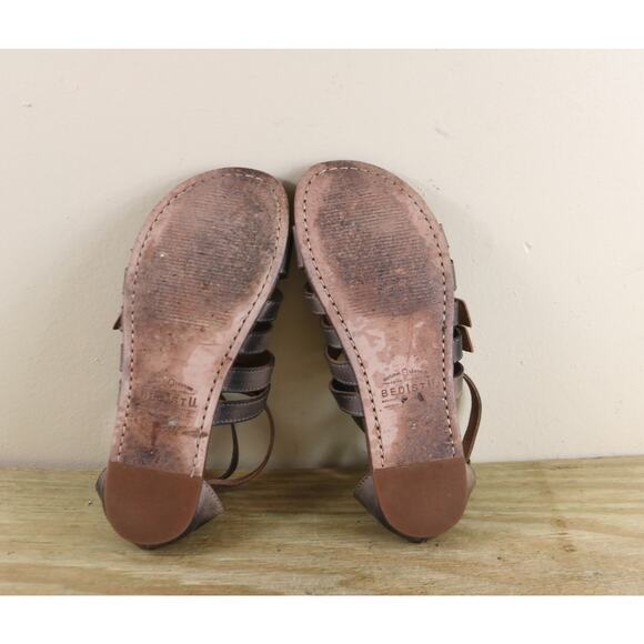 Bed Stu Sandals 7 Gray Leather Cafe Latte Rustic Miya Gladiator Shoes Boho - Picture 11 of 12